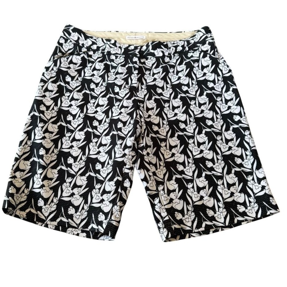 Peter Millar Black and White Floral-Print Bermuda Shorts